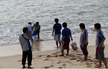 Getting seawater from the sea
