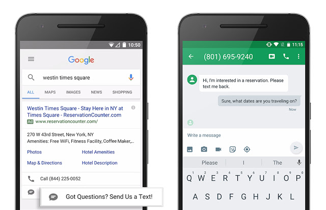 Google AdWords Click to Message ads example