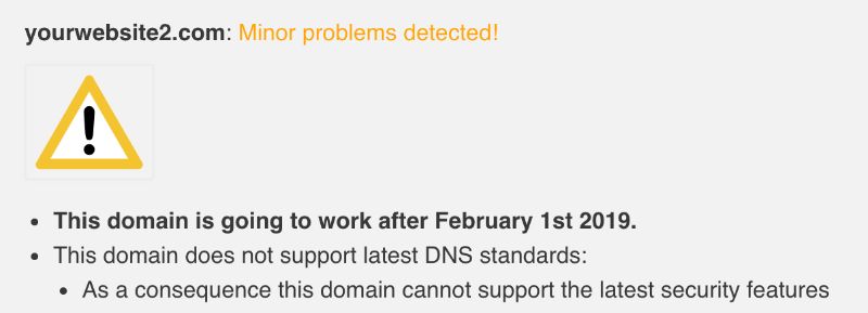 Minor problems detected on your domain test