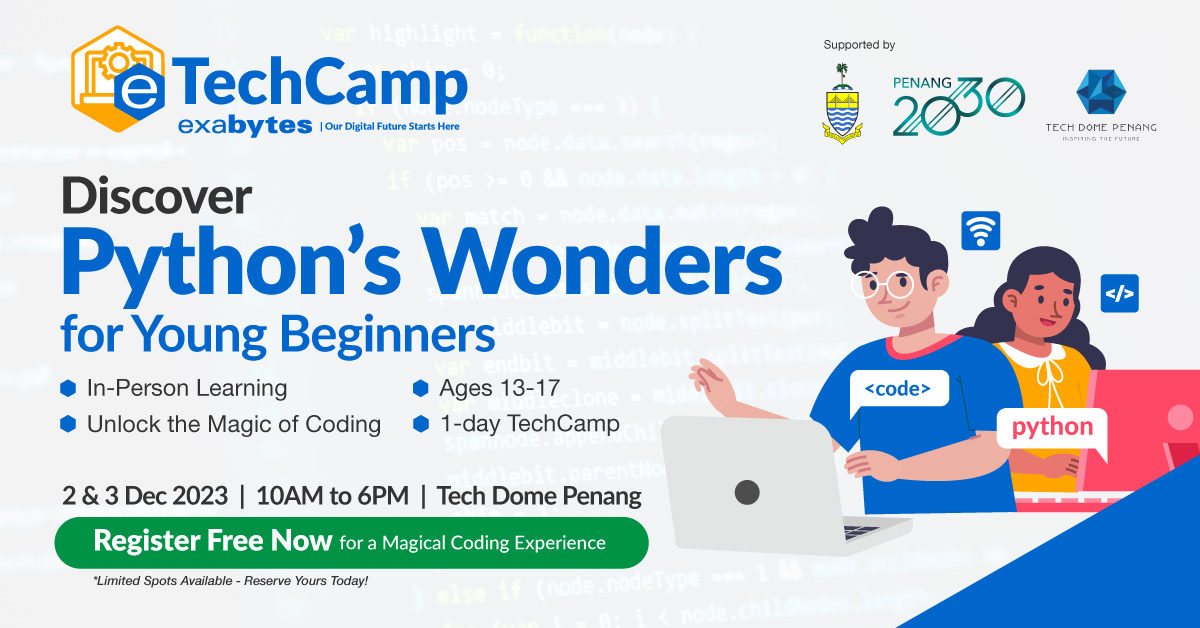 1200x628--my2023-oct-Coding-Bootcamp Exabytes TechCamp: Discover Python’s Wonders for Young Beginners